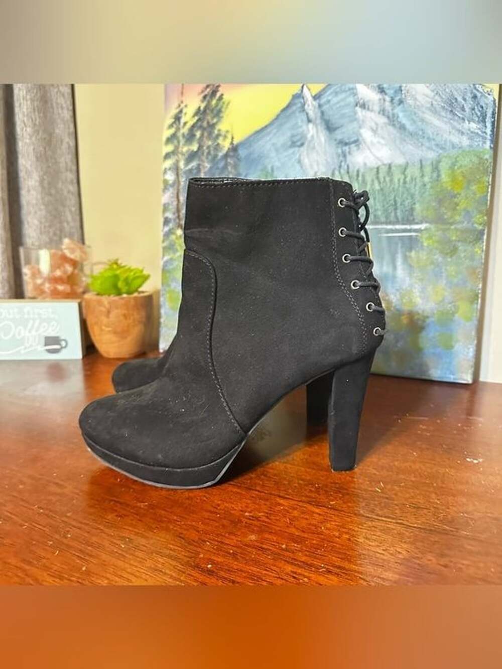 Metaphor Black Suede Lace-Up Platform Ankle Boots